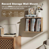 Emfogo Record Player Stand with Vinyl Storage, Turntable Wall Mount for 80-100 Albums, 3-Compartment Holder, Carbonized Black Emfogo