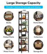 Tribesigns Tall 7-Tier Narrow Bookshelf for Small Spaces - Rustic Brown Freestanding Storage Organizer Tribesigns