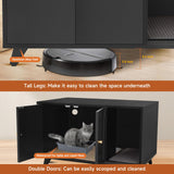 QuicMiou Cat Litter Box Enclosure, Hidden Litter Box Furniture Washroom Storage Cabinet, Modern Cat House with Scratche Pad (Black) QuicMiou