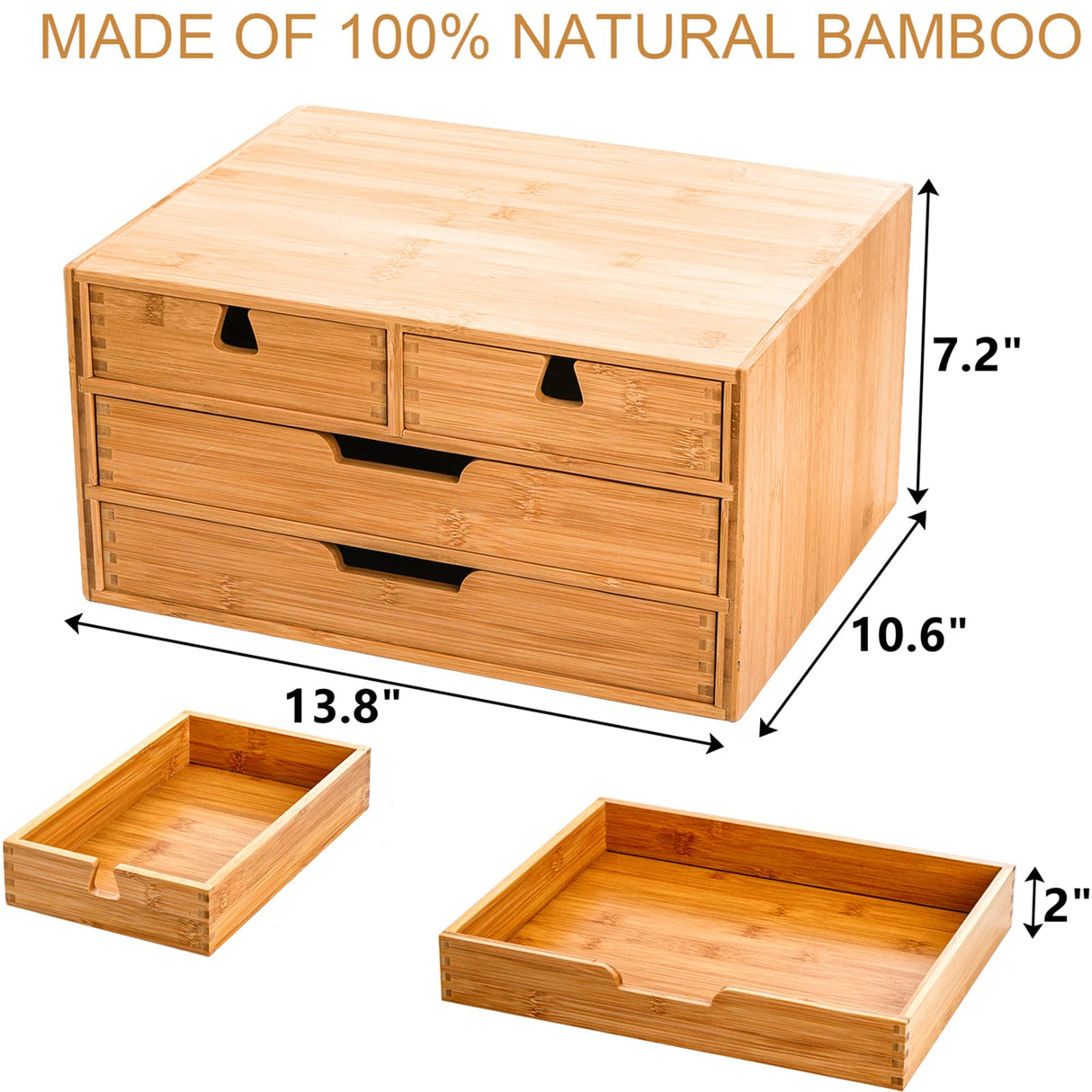 DEAYOU Bamboo Desk Organizer, Bamboo Storage Cabinet Box with 4 Drawers for Letter, Home Office Supplies, 3-Layer DEAYOU