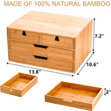 DEAYOU Bamboo Desk Organizer, Bamboo Storage Cabinet Box with 4 Drawers for Letter, Home Office Supplies, 3-Layer DEAYOU