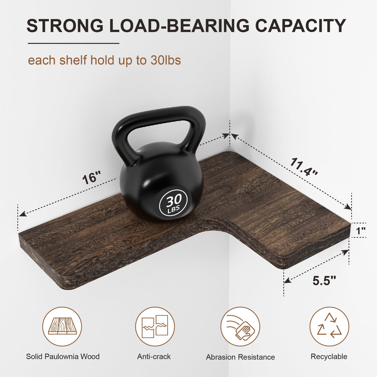 fuqing Floating Corner Shelves, Wall Shelf Set of 3, Shelves for Wall Storage, Solid Wood Shelves for Storage, Wall Mount Wooden Display Shelf for Bathroom Bedroom Kitchen Garage, Rustic Brown fuqing
