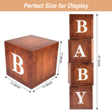 Wood Baby Shower Boxes Party Decorations - 4 Wood Grain Brown Blocks with Printed BABY Letters, Gender Reveal Backdrop,Teddy Bear Baby Shower Supplies, First Birthday Centerpiece Decor WLMALL