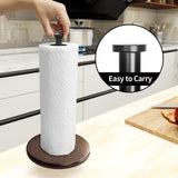 Countertop Paper Towel Holder Wood, OBODING, Farmhouse Standing Kitchen Paper Towel Holders with Real Wooden Base, fits Standard and Jumbo Size Paper Towels (Brown) OBODING