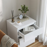 FOTOSOK White Nightstand with 3 Drawers, White Bedside Table Night Stand for Bedroom with Cut-Out Handle, Sofa Side Table 3 Drawer Nightstand for Bedroom, 17.7W*15D*21.7H FOTOSOK