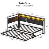 LIKIMIO Corner Twin Bed Frame with Trundle, Upholstered Storage Headboard & LED Lights, Twin Size Daybed with Charging Station, Sturdy Platform Metal Frame for Living Room, Bedroom, Guest Room, Gray LIKIMIO