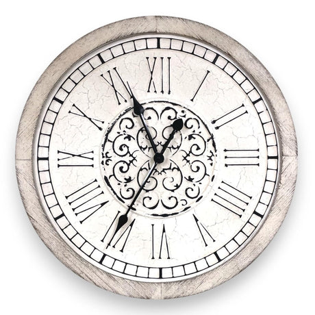 Large Decorative Vintage Worn Wall Clock - Big Farmhouse, Rustic, Coastal Decor - 25 inches for Living Room or Bedroom - Battery Operated WoodArtSupply