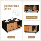 PETSITE Cat Litter Box Enclosure, Wooden Litter Box Cabinet with Divider, Scratching Pad & Metal Legs, Litterbox Enclosure Furniture with Double Doors, Hidden Litter Box, 35.5 x 20 x 20 inch PETSITE