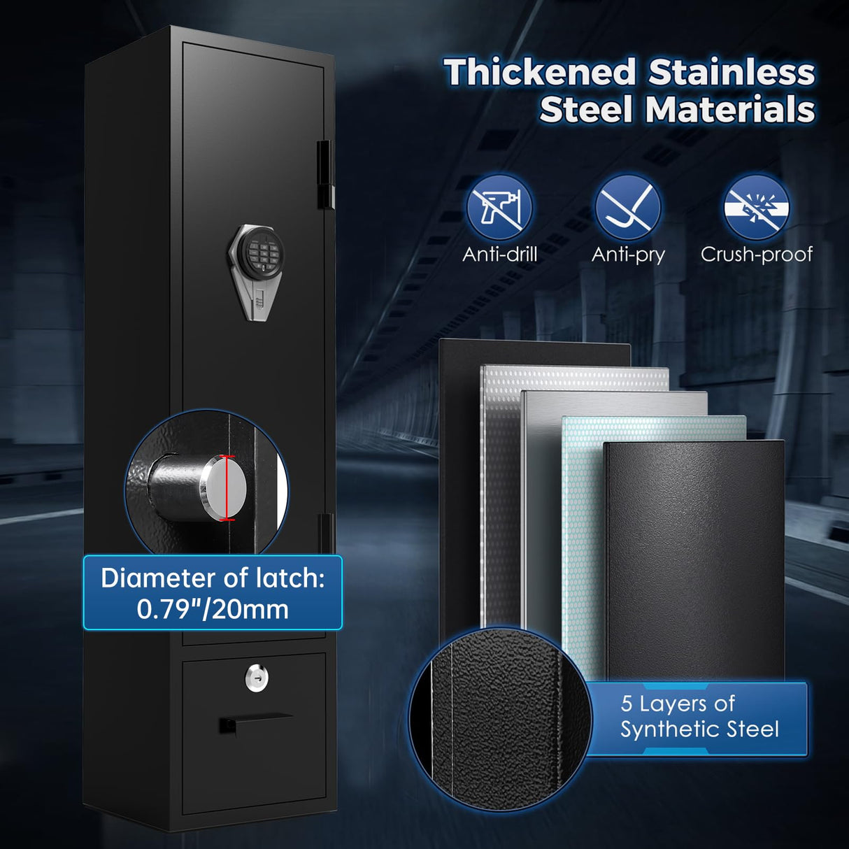 ANXINWEI Gun Safe, 5-8 Gun Cabinet with Lock Drawer, Rifle Safe with Dual Alarm and Mute Mode, Gun Safe for Rifles and Pistols with LED Light, Gun Cabinets for Rifles and Shotguns，Rifle Safes for Home ANXINWEI