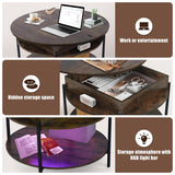 Mmucco 35.43" Round Lift Top Coffee Table with 2-Tier Storage, Circle Storage Coffee Tables with LED Light for Living Room,Round Storage Coffee Table for Home Office Mmucco