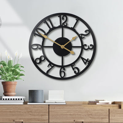 Jassurance Wall Clock Battery Operated,Silent Non Ticking Modern Rustic Metal Small Clocks for Living Room/Bedroom/Office/Kitchen/Farmhouse Home Decor-12IN(Arabic Number-Black)