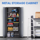 DNA MOTORING Metal Storage Cabinet, 71'' Locking Cabinet with 5 Adjustable Shelves, Metal Cabinet Heavy Duty Utility Cabinet for Garage,Office,Home,Gym, Gray Black, TOOLS-00632-GY-BK DNA MOTORING