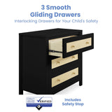 Simmons Kids Theo 3 Drawer Dresser with Changing Top and Interlocking Drawers, Black/Textured Almond Delta Children