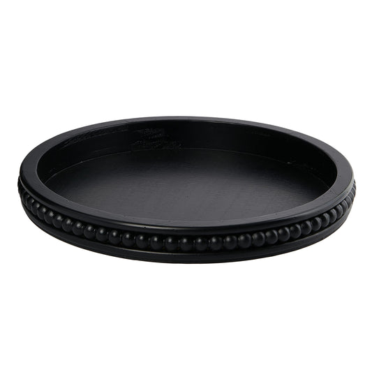 Creative Co-Op Farmhouse Decorative Wood Circle Hobnail Edge, Black Tray - WoodArtSupply