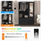 UZUGUL Armoire Wardrobe Closet with Mirror and 2 Drawers, 72''H Bedroom Armoire Wardrobe Cabinet with Hanging Rod and Light,Wooden Bedroom Closet with Adjustable Shelf UZUGUL