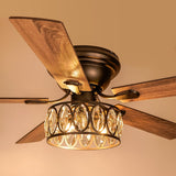 52 inch Flush Mount Black Ceiling Fans with Light Remote Control, 5 Reversible Blade Farmhouse Low Profile Ceiling Fan with Crystal Lighting Chandelier for Bedroom Breezary