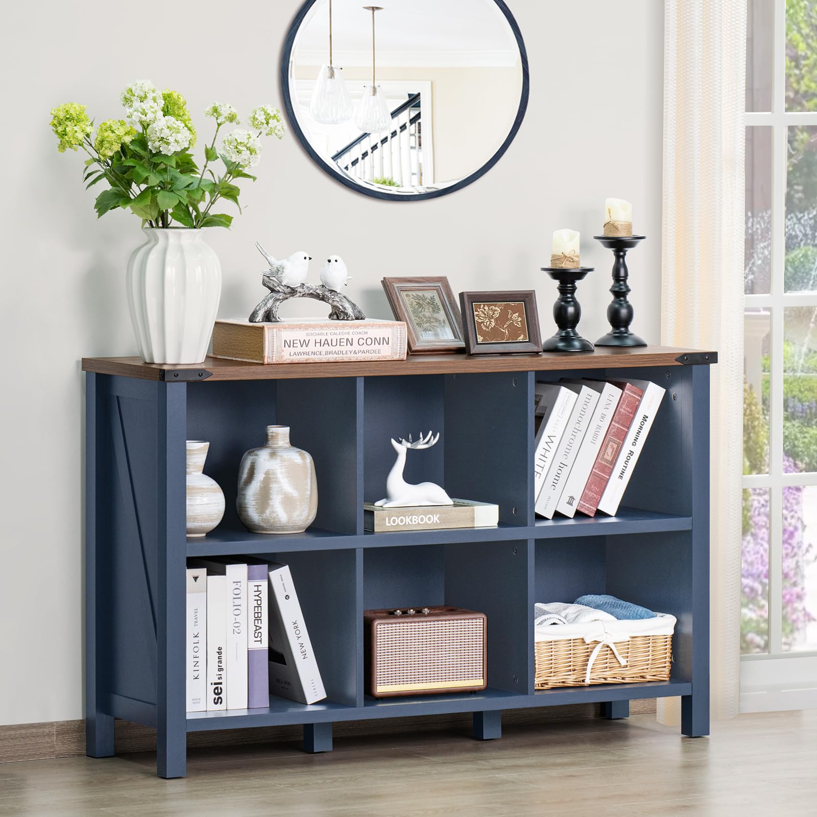 Joaxswe Rustic Navy Blue 6-Cube Bookcase & Storage Organizer - WoodArtSupply