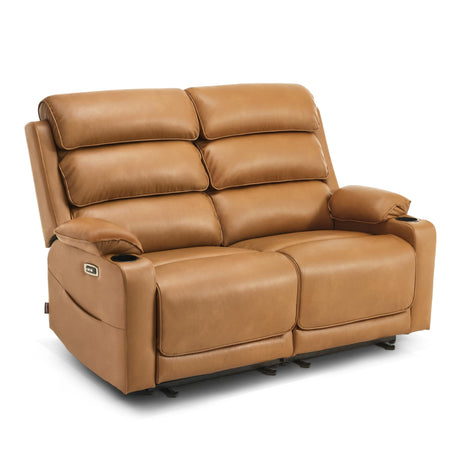 MCombo 63.4" Power Reclining Loveseat Sofa with Adjustable Headrest, Heat and Vibration, USB Type C Charge Ports Faux Leather for Living Room 6711 (Cognac Brown) MCombo