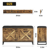 Maupvit Shoe Cabinet with 2 Flip Drawers & Coat Rack, Shoe Storage Bench with Seat Cushion for Entryway, 5 Large Sturdy Metal Hooks - with Locking Wall Parts, Farmhouse Brown Maupvit