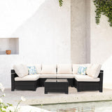 Ophelian 7 Pieces Outdoor Sectional Rattan Wicker Patio Furniture Set Conversation Sets with Cushion for Balcony Lawn and Garden, Brown/Beige Ophelian