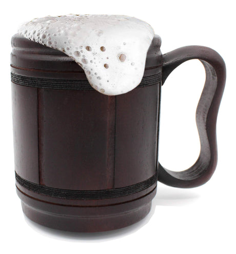 5MOONSUN5's Handmade wooden Beer Mug copper Cup Carved Natural Beer Stein Old-Fashioned Barrel Brown Vintage Bar accessories - Wood Carving Beer Mug Great Retro Design Beer Tankard for Men 16oz, 5MOONSUN5