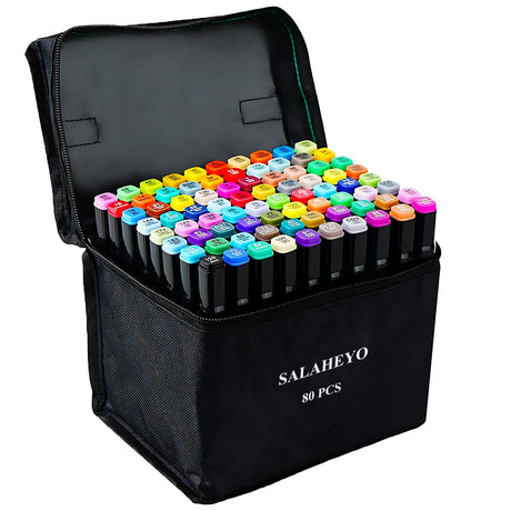 SALAHEYO 80 Colors Alcohol Markers with Base Art Drawing Markers Set for Adults Painting,Coloring,Sketching, Comics, Illustration- Refillable SALAHEYO