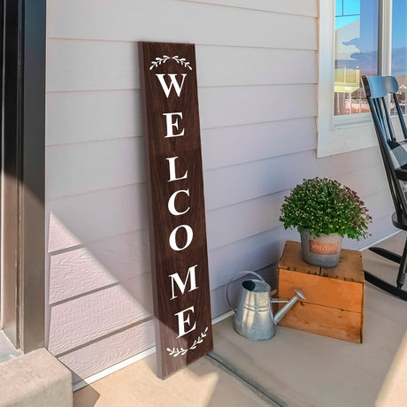 Suzile 47.2 x 7.8 Inches Welcome Sign for Front Door Welcome Sign for Front Porch Standing Farmhouse Porch Signs Outdoor Tall Welcome to Our Home Sign Decorations for Porch (Fresh Welcome) Suzile