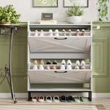 Maupvit Shoe Cabinet with 2 Flip Drawers, Freestanding Shoe Cabinet Organizer with Metal Legs, Shoes Storage Cabinet for Entryway, Narrow Shoe Rack Cabinet, White Maupvit