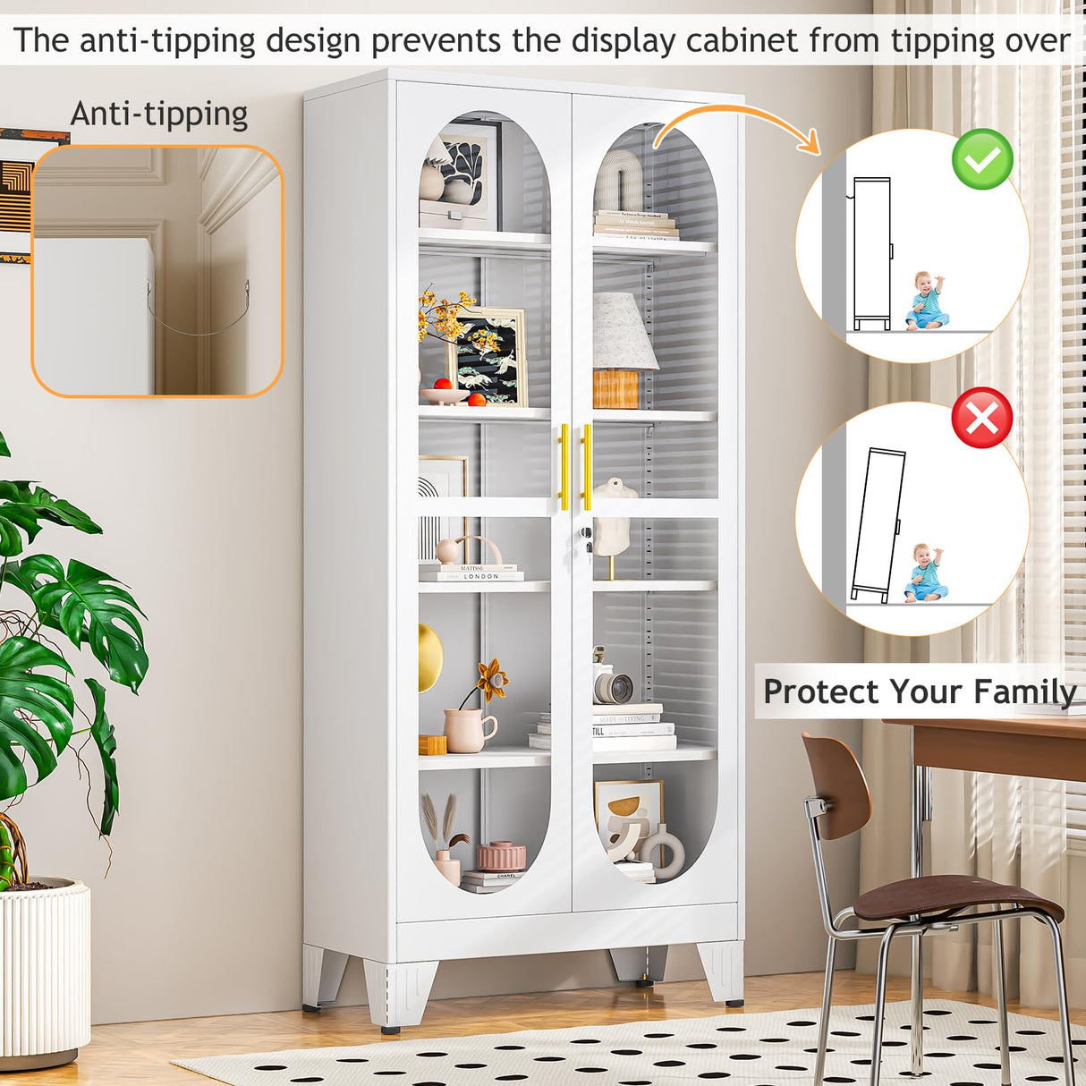 baoliwo Display Cabinet with Glass Door, 71" Tall Storage Cabinet with Adjustable Shelves, Metal Curio Cabinet Multi-Purpose Display Case for Collectibles Bedroom Living Room Office baoliwo