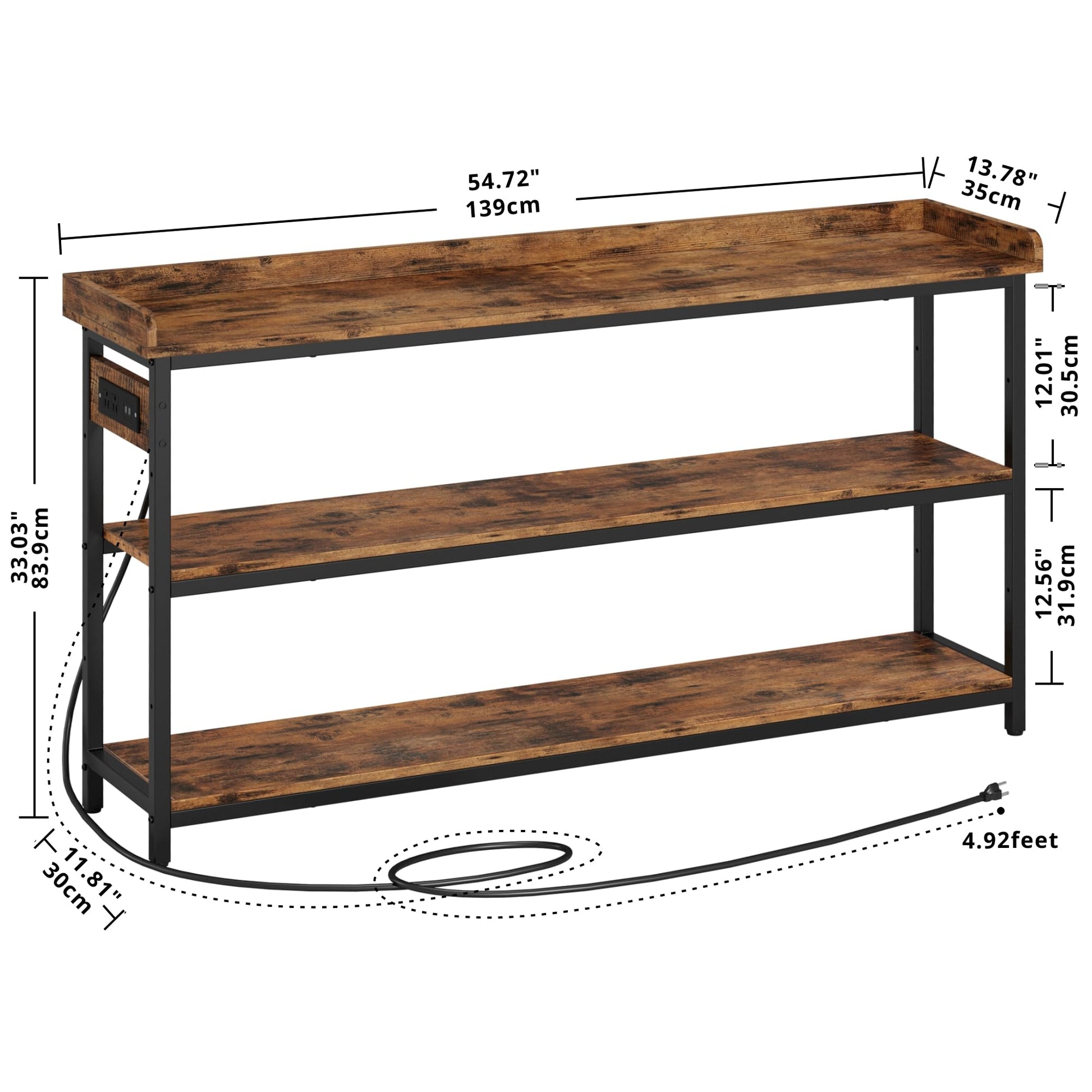 IRONCK Console Table, Sofa Table with Power Outlet, Farmhouse Hallway Table for Entryway, Living Room, Height Adjustable, Easy Assembly, Rustic Brown,55" - WoodArtSupply