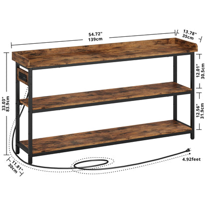 IRONCK Console Table, Sofa Table with Power Outlet, Farmhouse Hallway Table for Entryway, Living Room, Height Adjustable, Easy Assembly, Rustic Brown,55" - WoodArtSupply