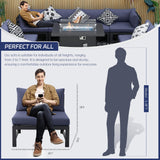 BULEXYARD 8 Seat Minimalist Aluminum Patio Sectional Seating with Fire Pit, 500 lbs Heavy Duty Outdoor Furniture Set, 29" Deep Wide Oversized Seating U Shaped Conversation Couch for Garden, Denim Blue BULEXYARD