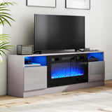 AMERLIFE TV Stand with Fireplace, LED Light Entertainment Center with 36" Electric Fireplace, 70" Modern Wood Entertainment Stand with Highlight Storage Cabinet for TVs up to 80", Grey AMERLIFE
