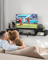 Vicodabo 55" Wall Mounted TV Cabinet with Power Outlet, Floating Wood Media Console for Audio, Video, Game Console, Modern Entertainment Center for Living Room & Bedroom, Black Vicodabo