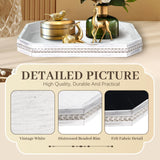 Wooden Decorative Tray, Rustic Serving Tray with Wood Bead, Farmhouse Big Tray for Ottoman, Countertop, Coffee Tabl, 16.5" x 13"x 1.6" (Retro White) CedarLux