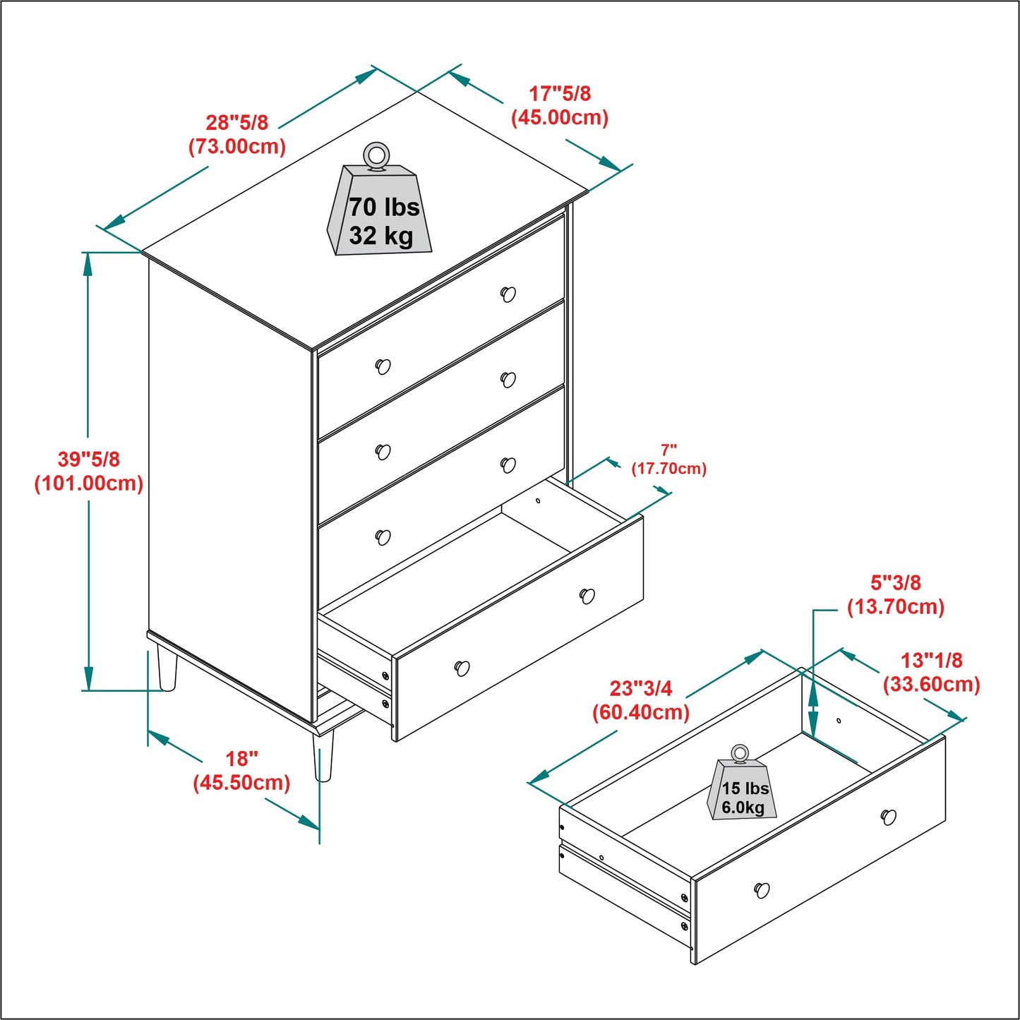 Walker Edison Modern Tall 4 Solid Wood Dresser Bedroom Storage Drawer Organizer Closet Hallway, 40 Inch, White-T - WoodArtSupply