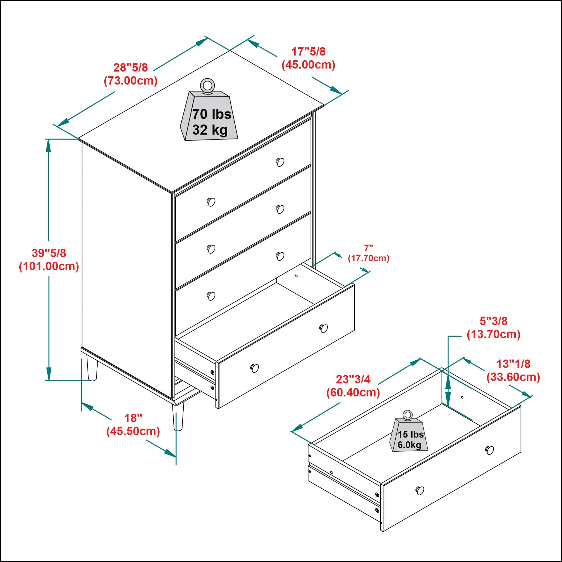 Walker Edison Modern Tall 4 Solid Wood Dresser Bedroom Storage Drawer Organizer Closet Hallway, 40 Inch, White-T - WoodArtSupply