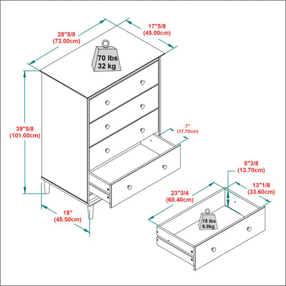 Walker Edison Modern Tall 4 Solid Wood Dresser Bedroom Storage Drawer Organizer Closet Hallway, 40 Inch, White-T - WoodArtSupply