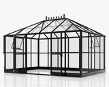 HOWE 14x9.5x9 FT Pavilion Styled Greenhouse with Clear Panels Double Swing Doors, 6 FT Wall Height Hybrid Polycarbonate Greenhouse, Green Houses for Outdoors, Sunroom Black HOWE