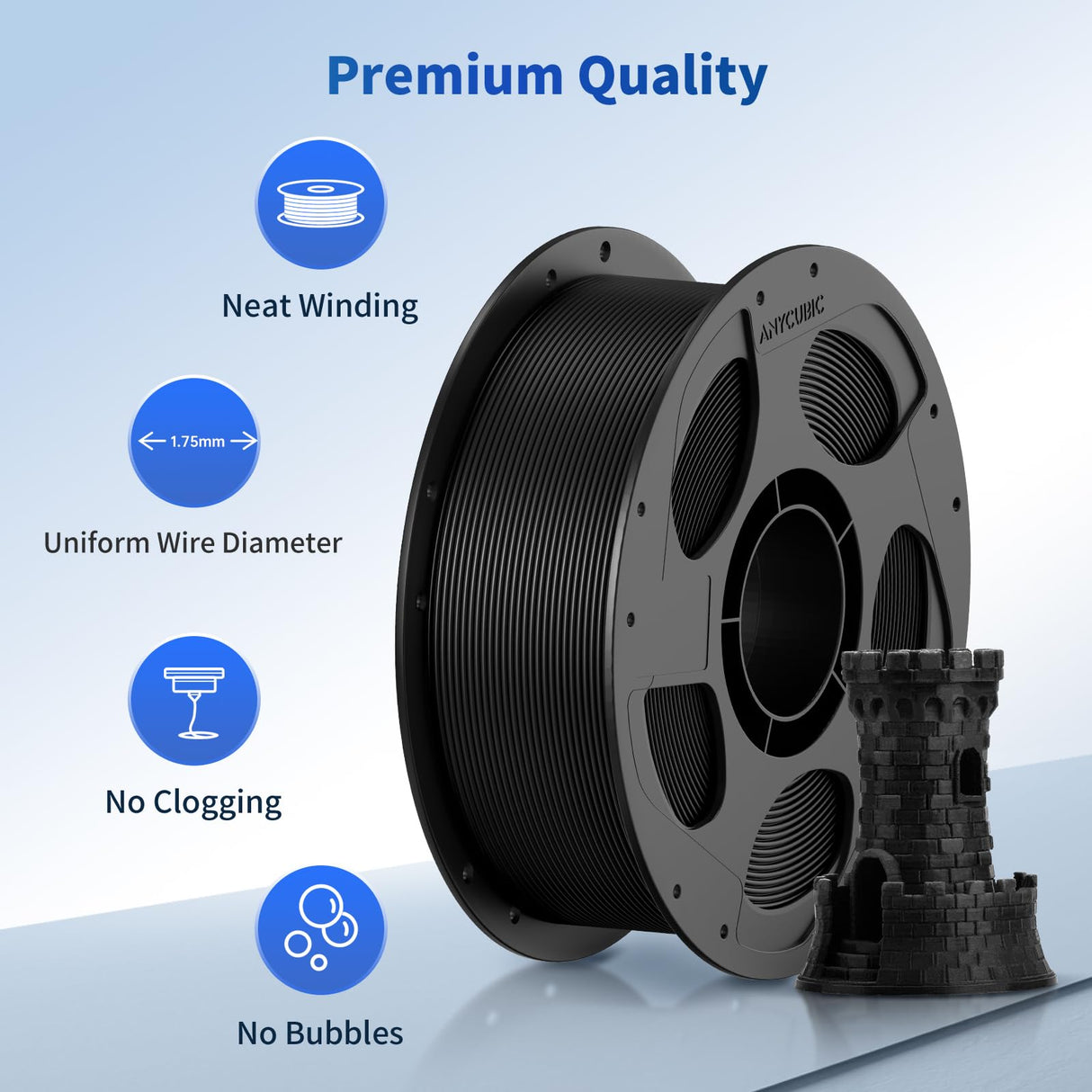 ANYCUBIC PLA Filament 1.75mm Bundle, 3D Printer Filament 1.75mm Dimensional Accuracy +/- 0.02mm, 1KG Spool (2.2 lbs), 6KG Black ANYCUBIC