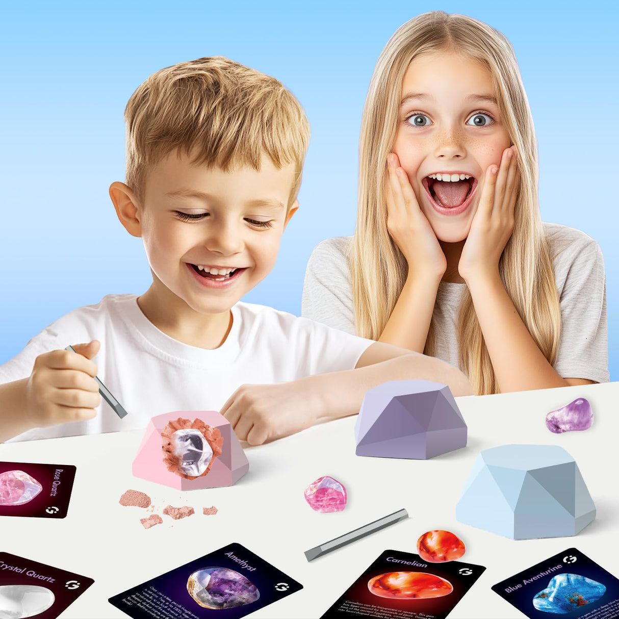 Gamerside Gemstone Dig Kit, Dig Up 12 Real Rocks and Minerals, Buy 2 Get 1 Gem Digging Kit, Toy Geology Archaeology Excavation Kits for Kids Age 6-12 Years, Educational Gift for Boys and Girls Gamerside