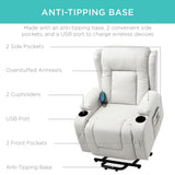 Best Choice Products Modern Linen Electric Power Lift Chair, Recliner Massage Chair, Adjustable Furniture for Back, Legs w/ 3 Positions, USB Port, Heat, Cupholders, Easy-to-Reach Button - Ivory Best Choice Products