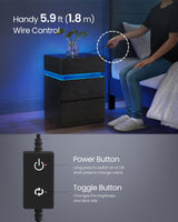 VASAGLE Nightstands with LED Lights, Set of 2, Adjustable Light Colors, Bedside Tables, Side Tables with 3 Drawers, Modern Style, 13.8 x 15.7 x 21.7 Inches, Ebony Black ULET799T58 VASAGLE