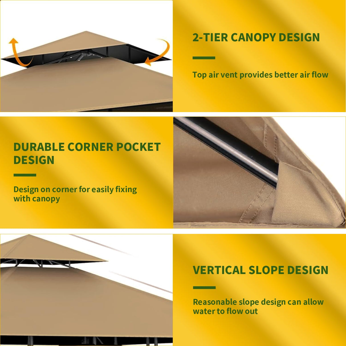 Jorohiker 5' x 8' Grill Gazebo Replacement Canopy Roof Only,Waterproof Double Tiered Shelter Cover,Outdoor BBQ Gazebo Canopy Top Fit for Gazebo Model L-GG001PST-F Jorohiker