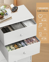 Mifuro Tall Fabric Dresser for Bedroom, Vertical Storage Organizer Tower with 7 Drawers, Chest of Drawers with Fabric Bins, Steel Frame, Wood Top for Bedroom, Closet, Entryway- White Mifuro