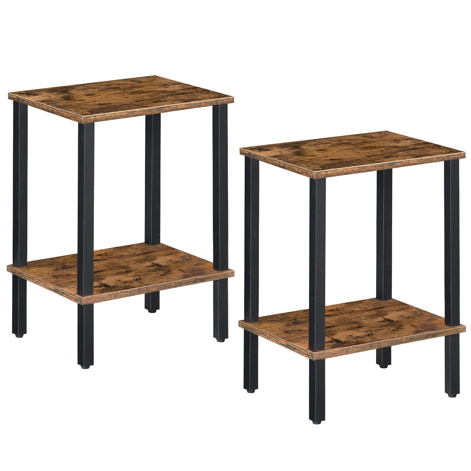 MAHANCRIS End Table Set of 2, 2-Tier Side Table with Storage Shelf, Narrow Nightstand for Small Space, Wooden Bedside Table, for Living Room, Bedroom, Easy Assembly, Rustic Brown ETHR7901S2 - WoodArtSupply