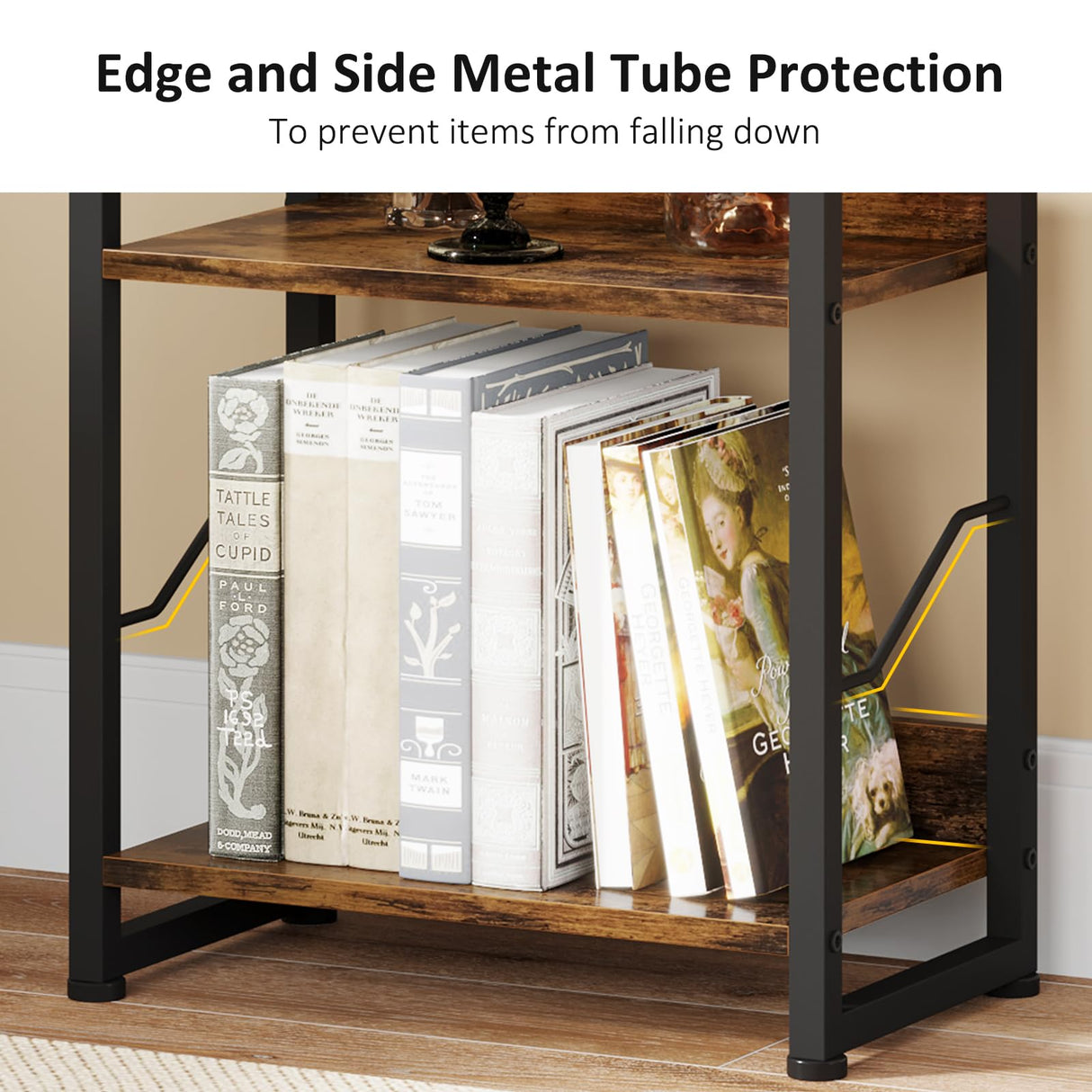 Hosfais 5-Tier Rustic Brown Narrow Bookshelf with Edge Protection for Home and Office Hosfais