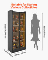 VEVOR Display Cabinet with Doors, 67 in Tall Lighted Display Case with 2 Adjustable Shelves, 5-Tier Curio Collectibles Storage Cabinet, Bookshelf Bookcase for Pantry Bedroom Living Room Office VEVOR