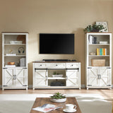AMERLIFE TV Stand with Set of 2 Bookcases, Farmhouse Entertainment Center for 65 Inch Television with Sliding Barn Doors & Storage Drawers, for Living Room, Bedroom, Rustic White AMERLIFE