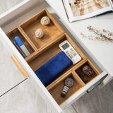 Lawei Set of 5 Bamboo Drawer Organizer Boxes, Desk Storage Box Kit, Drawer Storage Containers Tray Bins for Office, Kitchen, Bedroom, Children Room, Craft, Sewing Lawei